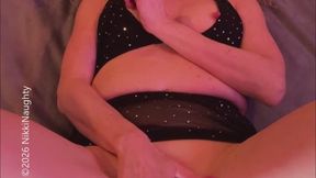 Sexy lingerie, low lights and a LED dildo, fun times ahead