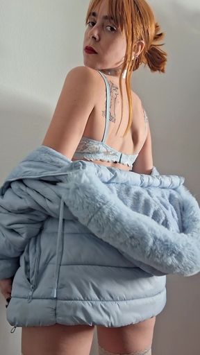 Blue puffer jacket