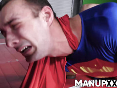 Superman twink gets tackled on the floor and played