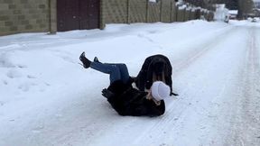 High Heels on Very Slippery Ice, High Heels on Ice Comparison, Stilettos on ice, Platform Shoes on ice