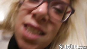 British babe gives blowjob and rides old man's big cock doggy style