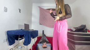 Hot Princess arrives home from work tired and resting on top of her stupid slave By Mary and Daniel, Full HD cam