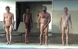 Four men at swimming pool