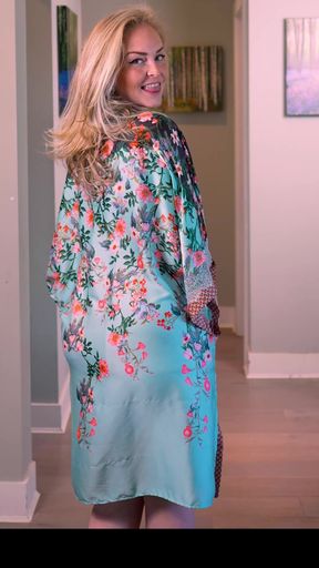 Pink babydoll floral robe action