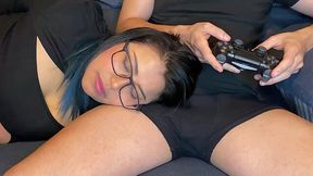 Mom was lying on my knees while I was playing the console and my dick got hard, so I had to fuck her in mouth