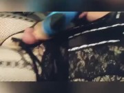Sissy femboy with tied cock fucks fleshlight and cums