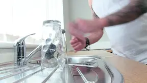 Blonde Carly Rae gets fucked in the kitchen and cums hard