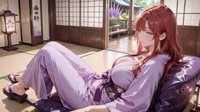 ai generated – red-haired miko! seamlessly switching between the japanese garden and the bedroom, from lazy poses to wet-mouth teasing.