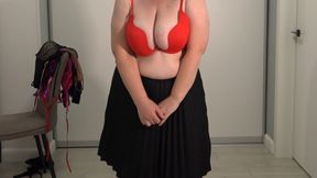 Mature wife chooses a bra for work. Big gorgeous boobs bounce and pop out of bras. Saggy tits.