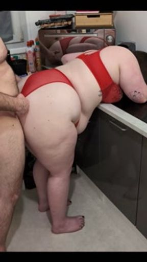 Big ass sexy red lingerie anal