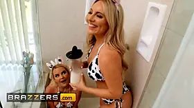 Slimthick Vic & Bunny Madison have fun wild games in the bathroom until zac joins them for a wild 3some - brazzers