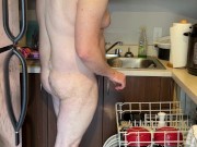 Straight Chubby Hunk Strips While Doing Dishes