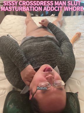 Dirty sissy crossdress slut man whore squirming crazy masturbation orgasm while wearing girlfriend's bra shirt and sweater