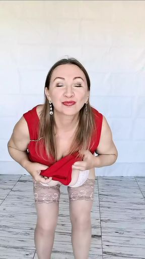 Chic in Red: Busty GILF MariaOld&#039;s Heels Hit the Dance Floor