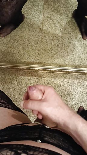 Young cock in kinky stockings squirts
