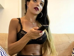 Shemale tranny enjoying solo masturbation