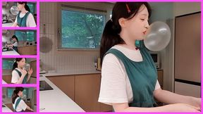 Working in the Kitchen while Blowing Bubbles