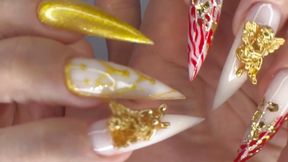 my sexy long gold nails with angels for your cock