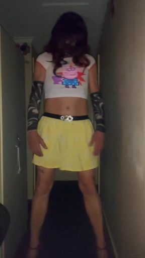 Teasing in my little yellow skirt no pantys ,i was a bit out of it and wobbly on my feet hehehe
