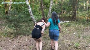 Spanking and blowjob in forest