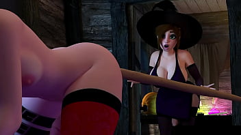 Futaween - Two Futanari Witches Prank and Play with Each Other! Gigantic Cumshot!   Milf Milk Video!