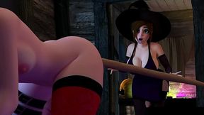 Futaween - Two Futanari Witches Prank and Play with Each Other! Gigantic Cumshot!   Milf Milk Video!