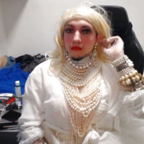 Young bride crossdresser from Croatia jerking off wearing pearls and makeup