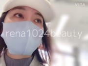 公共施設の男子トイレに潜入♡周りに人がいるのにノーパン黒ストッキングノーブラで長い時間オナニーにふけるマスク美人♡オナニー覗かれてたらどうしよう♡♡♡