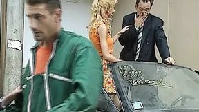 Sweet blonde and brunette from Germany delighting their husband at the car lot
