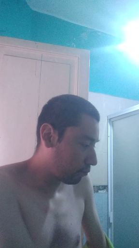 Washing my face while caressing my nipples