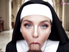 Church nun rides deep anal craving hot sex & ends with her face splattered with cum
