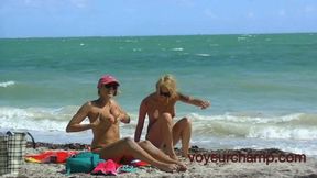 Consensual Candid Exhibitionist Wife #446 Pt2 - Mrs Brooks & Mrs Bella Tease Strangers On Voyeur Beach While Hubby Secretly Films!!! MP4