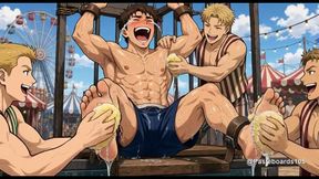 Strapped On The Carnival Dunk Tank Seat, Sponges And Fingers On His Soles And Armpits (2D Anime)