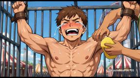 Strapped On The Carnival Dunk Tank Seat, Sponges And Fingers On His Soles And Armpits (2D Anime)