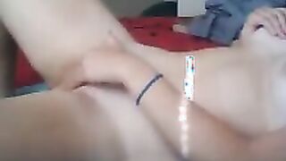 Stepsister fingering her pussy home alone
