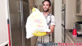 ”Brunette skank Demi Lowe fucks with her help in the kitchen”