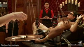 Big-Breasted slave jugs clamped at party