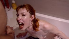 massive cum and piss bukkake for skinny slut pixie pink - drenched in cum and washed in piss