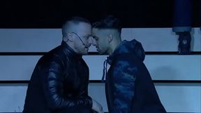 Eben Figueiredo and James McAvoy gay kiss from theater show Cryano de Bergerac | GAYLAVIDA.COM