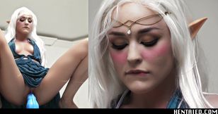 Real life hentai - Elf milks everywhere while fucking a big dildo