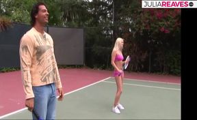 Horny girls suck a massive cock the get fucked in turns