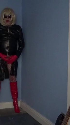 More Red and Black Leather and Fishnets