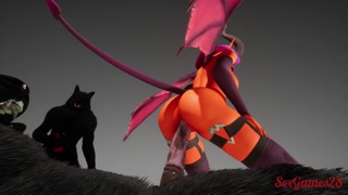 Fantasy beings wait their turn to fuck the sexy succubus