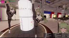 [Hentai Game][3D]Secrets of Exposure,Green hair Bunny Girl Exposing in a mall