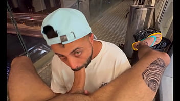 Middle Eastern big cock blowjob on the balcony