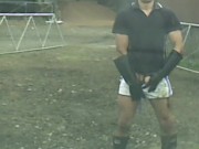 Dashcam piss, dirty hunk in shorts and rubber gloves/boots