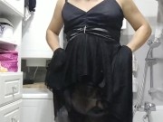 Patty crossdresser in black sheer dress