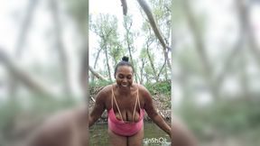Skinny dipping black BBW enjoys drilled in the stream