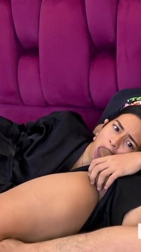 WATCHING TV WITH MY STEPSISTER AND SHE ENDS UP SUCKING MY COCK.   Clip 1