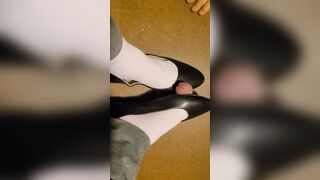 Squished out cum with flats and sheer socks